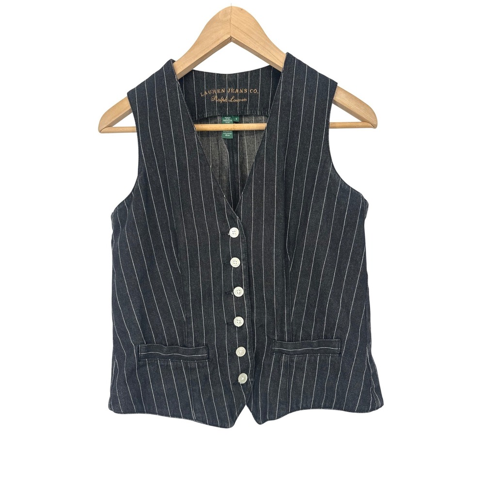 Vintage Ralph Lauren Jeans Co Vest Women S Black Pinstripe Denim Y2K Old Money